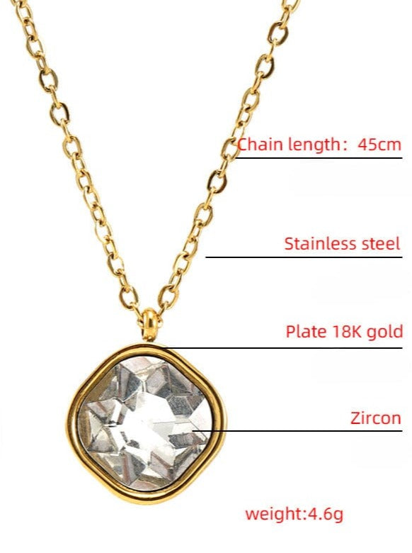 Titanium steel necklace 14K Gold-Plated with zircon pendant