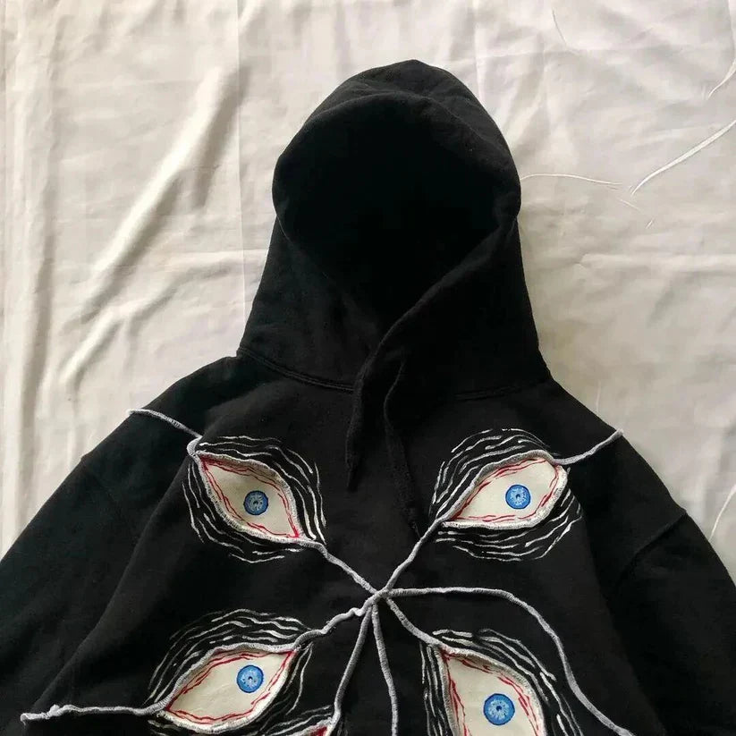 Harajuku Eye Embroidered Hoodie