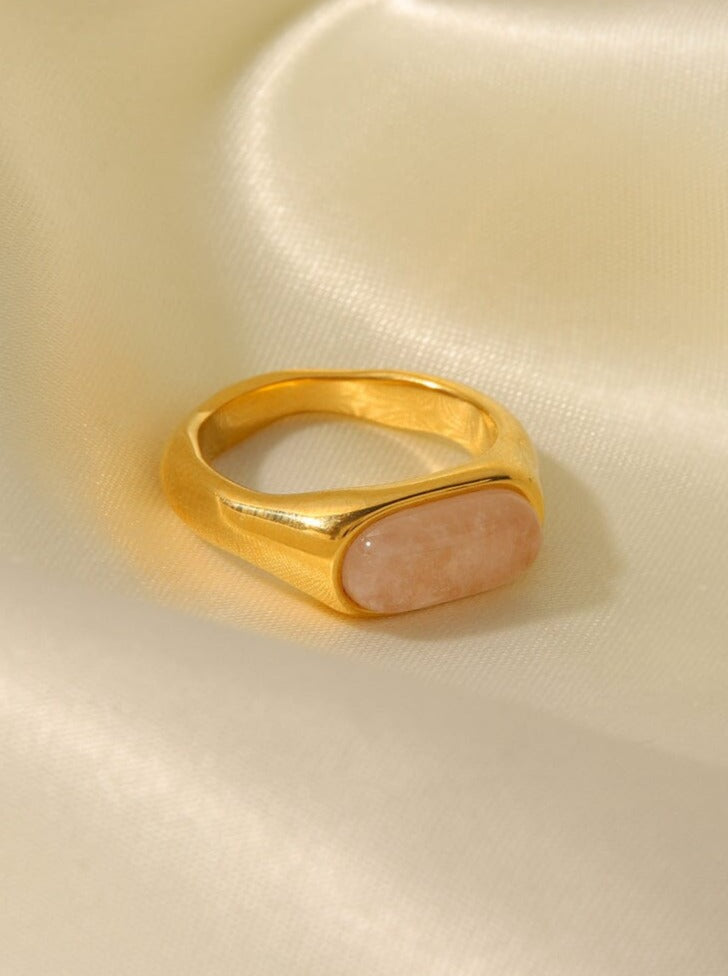 Gold Plated Stainless Steel Inlaid Natural Stone Ring