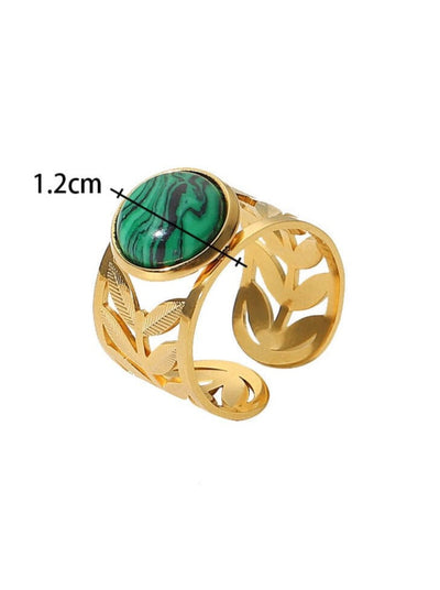 Elegant Malachite Ring: 18K Gold-Plated Titanium