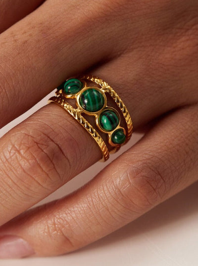 Elegant Malachite Ring: 18K Gold-Plated Titanium