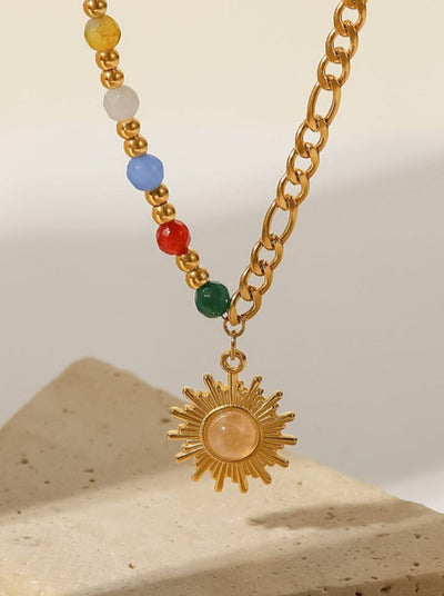 Opal Sun Pendant: 18K Gold Plated with Colorful Natural Stones