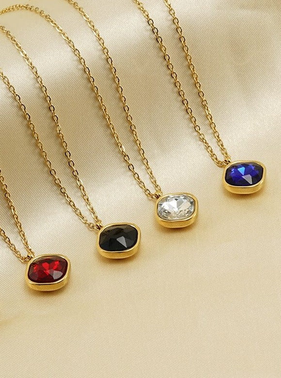 Titanium steel necklace 14K Gold-Plated with zircon pendant