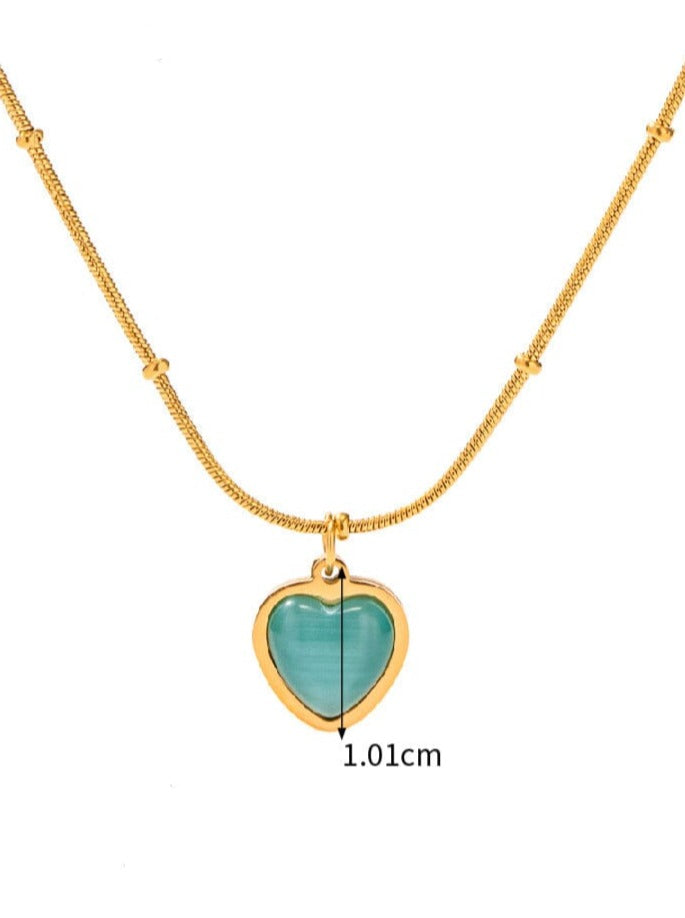 Titanium Steel Blue Opal Necklace - 18K Gold Plated