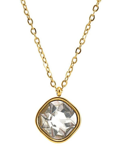 Titanium steel necklace 14K Gold-Plated with zircon pendant