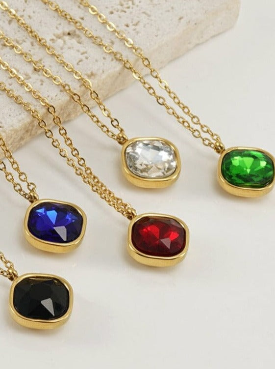 Titanium steel necklace 14K Gold-Plated with zircon pendant