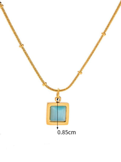 Titanium Steel Blue Opal Necklace - 18K Gold Plated