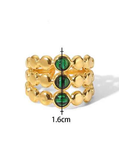 Elegant Malachite Ring: 18K Gold-Plated Titanium