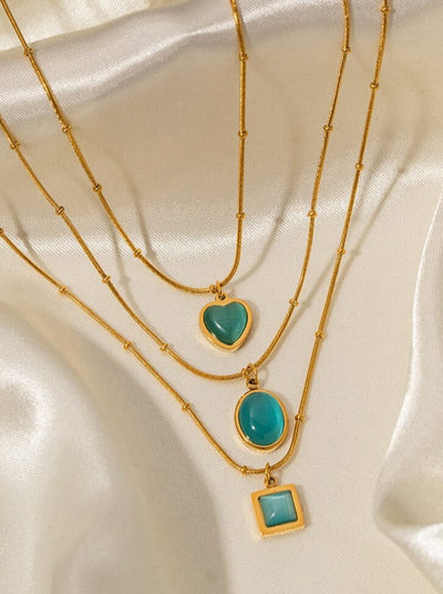 Titanium Steel Blue Opal Necklace - 18K Gold Plated