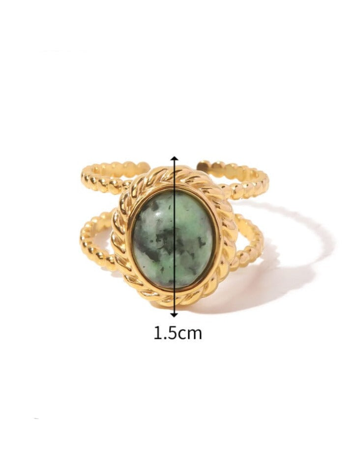 Elegant Malachite Ring: 18K Gold-Plated Titanium