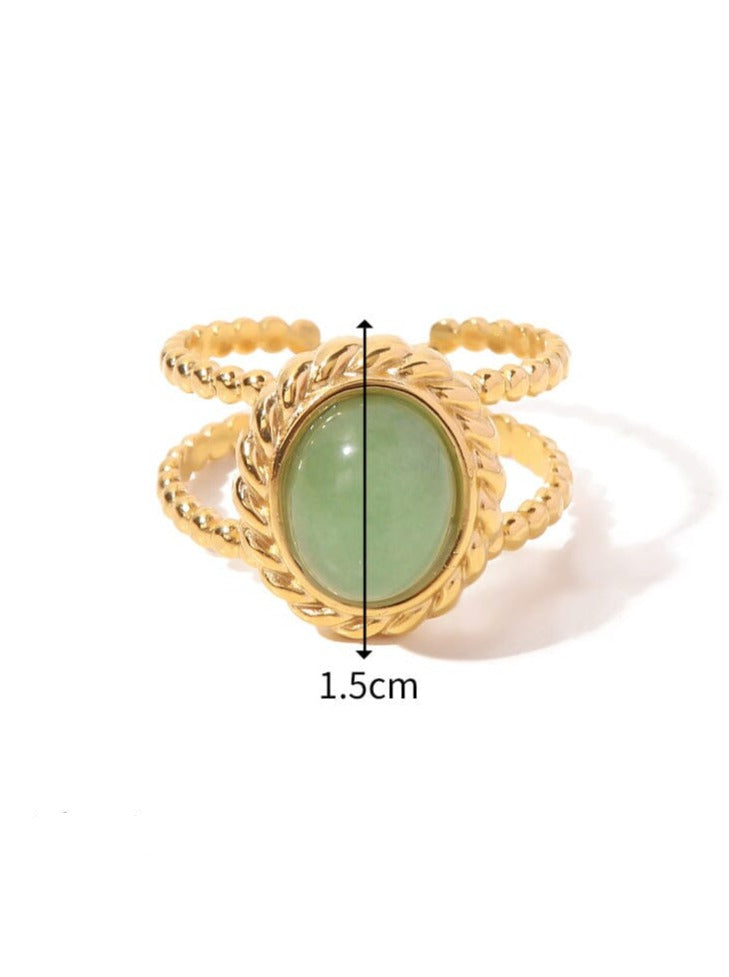 Elegant Malachite Ring: 18K Gold-Plated Titanium