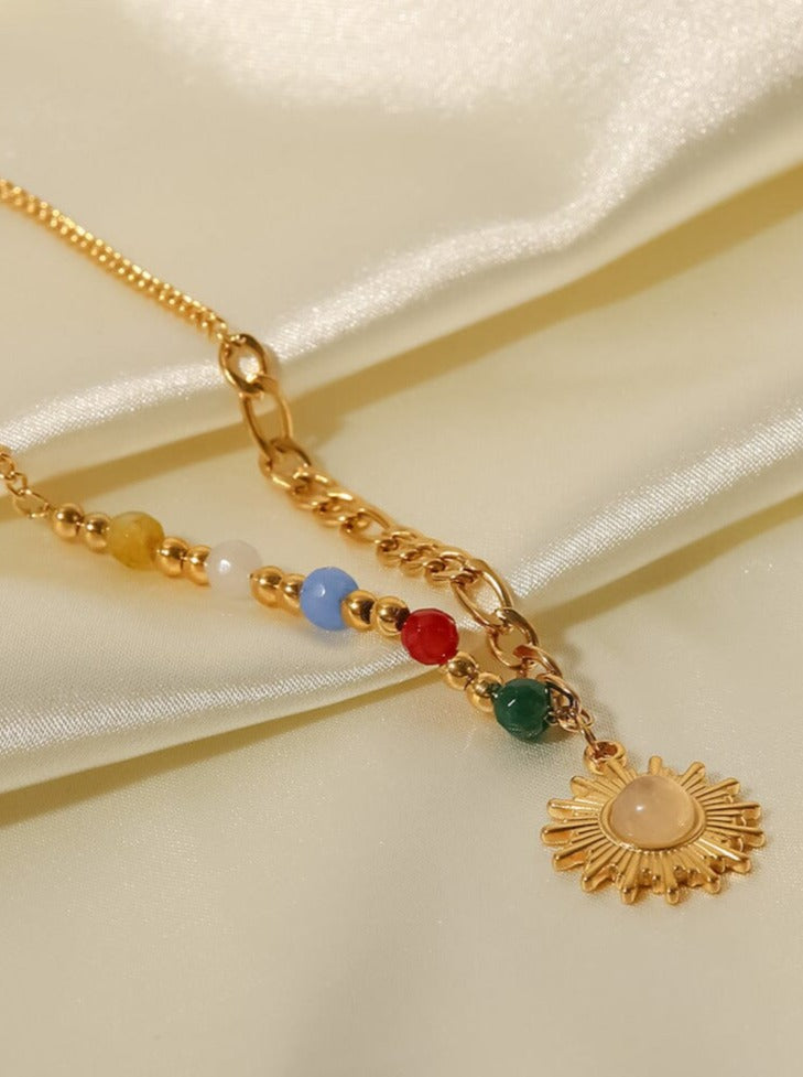 Opal Sun Pendant: 18K Gold Plated with Colorful Natural Stones