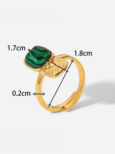 Elegant Malachite Ring: 18K Gold-Plated Titanium