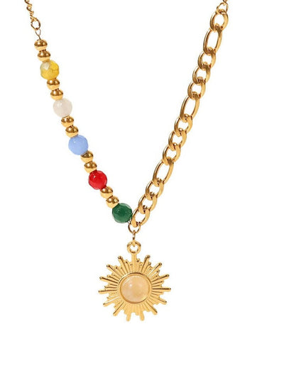 Opal Sun Pendant: 18K Gold Plated with Colorful Natural Stones