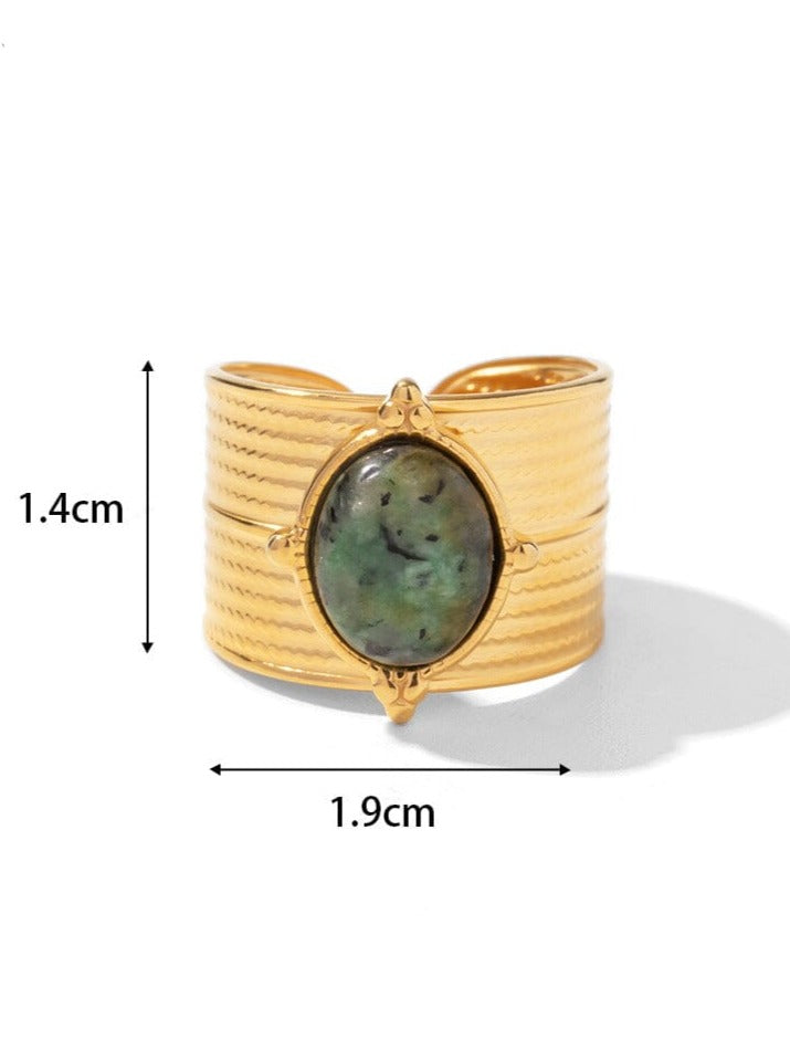 Elegant Malachite Ring: 18K Gold-Plated Titanium