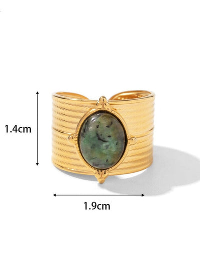 Elegant Malachite Ring: 18K Gold-Plated Titanium