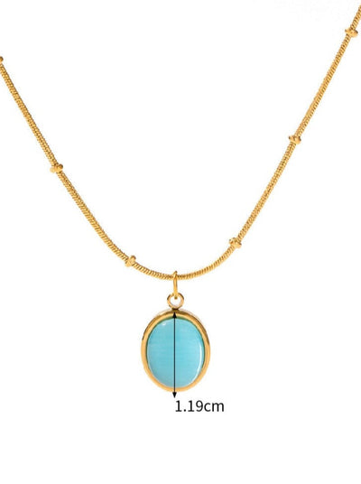 Titanium Steel Blue Opal Necklace - 18K Gold Plated