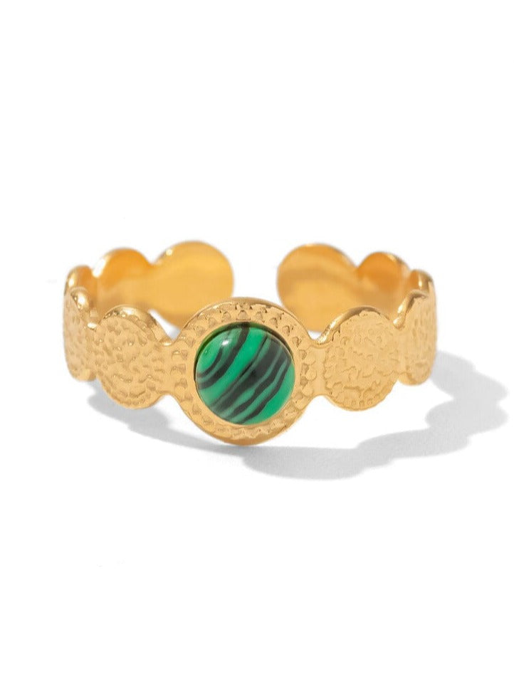 Elegant Malachite Ring: 18K Gold-Plated Titanium