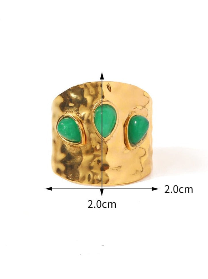 Elegant Malachite Ring: 18K Gold-Plated Titanium