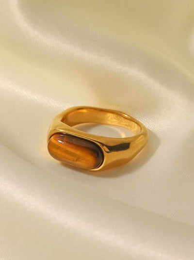 Gold Plated Stainless Steel Inlaid Natural Stone Ring