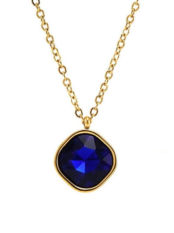 Titanium steel necklace 14K Gold-Plated with zircon pendant