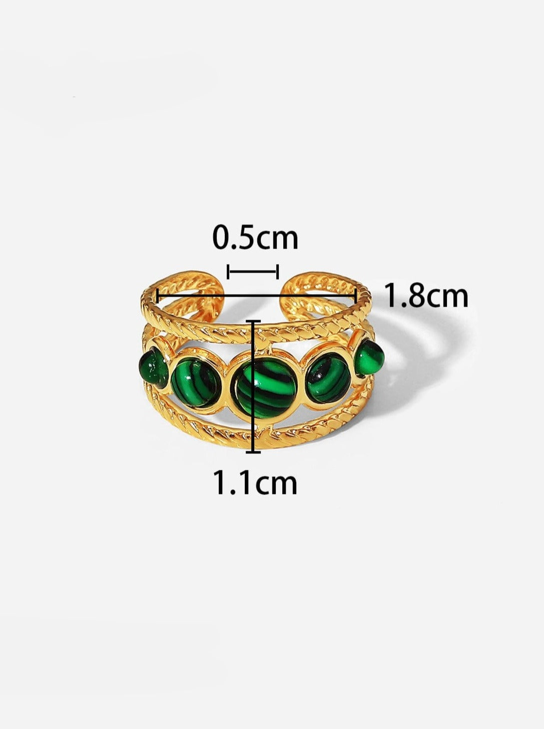 Elegant Malachite Ring: 18K Gold-Plated Titanium