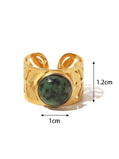 Elegant Malachite Ring: 18K Gold-Plated Titanium