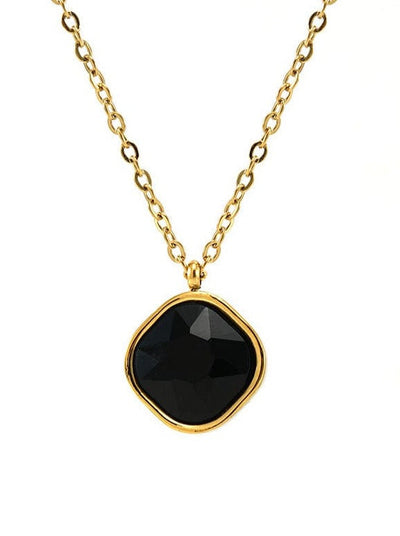 Titanium steel necklace 14K Gold-Plated with zircon pendant