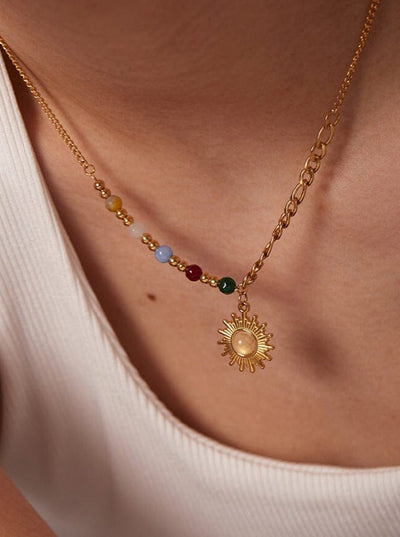 Opal Sun Pendant: 18K Gold Plated with Colorful Natural Stones